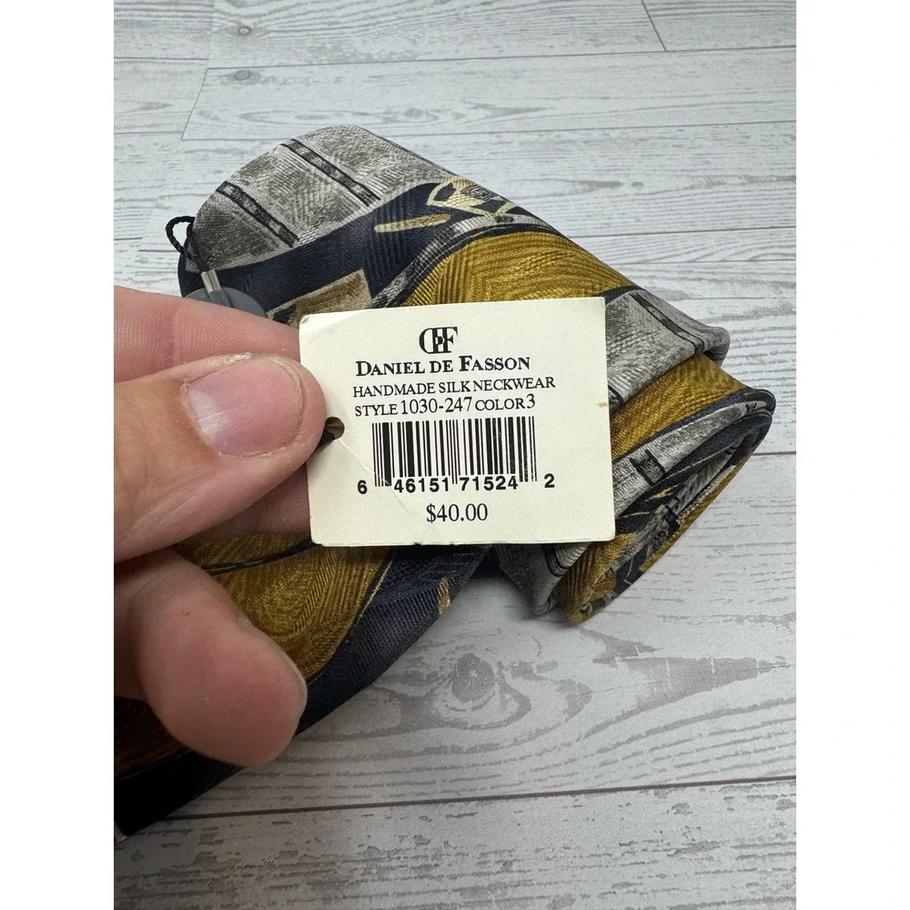 Daniel De Fasson Men's Necktie Silk Abstract‎ Gold Gray Designer NEW